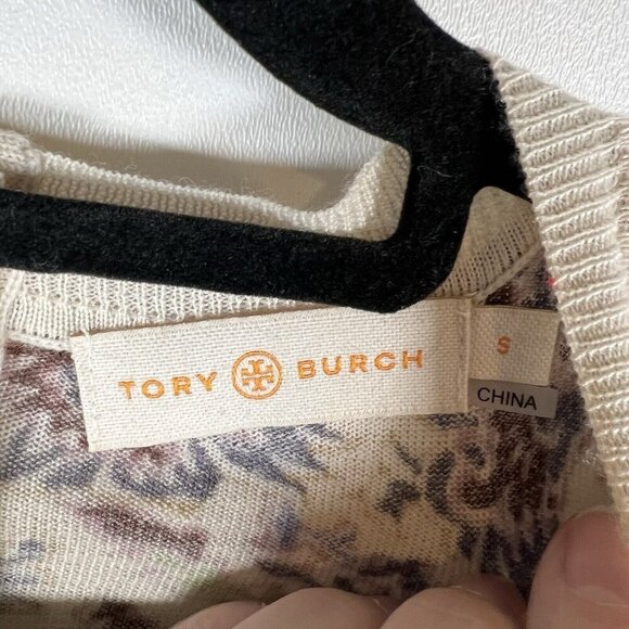 Tory Burch Floral Print Merino Wool Sweater Women’s Sz Small Lightweight - Picture 5 of 11